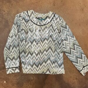 Chicos Sequin Embellished Chevron‎ Pattern Long Sleeve Party Top Size 2